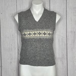 Vintage Abercrombie & Fitch Shetland Wool Sweater Vest Fair Isle Gray, sz Large
